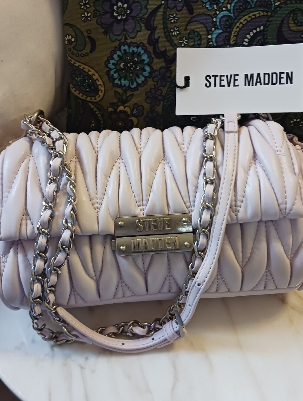 NWT Steve Madden Puffy Crossbody Bag, Pink Frost Clutch With Silver Chain